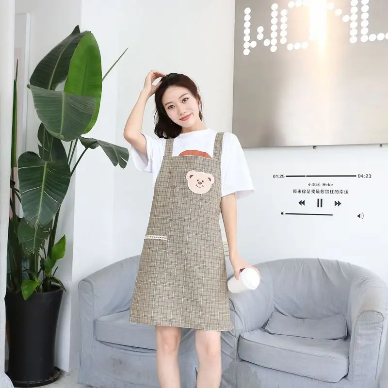 apron Cute Bear restaurant kitchen Coffee Shop overalls double uniform cotton and linen apron