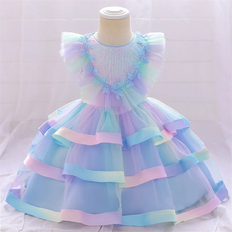 Pink Tutu Vestidos 1 Year Newborn Christening Mermaid Princess Birthday Party Children Baptism Baby Girl Clothes Summer Dresses