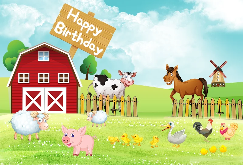 Farm Theme Photography Backdrops Red Barn Barnyard Tractor Animals Background Kids 1st Birthday Party Backdrop for Photo Studio