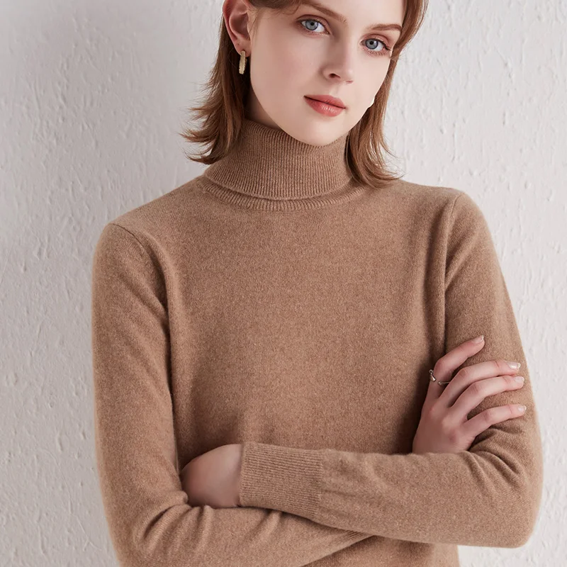 Hot Sale Women\'s 100% Pure Wool Turtleneck Sweater Cashmere Knitted Pullover Winter Basic For Female Soft Shirt Lady Knit Jumper