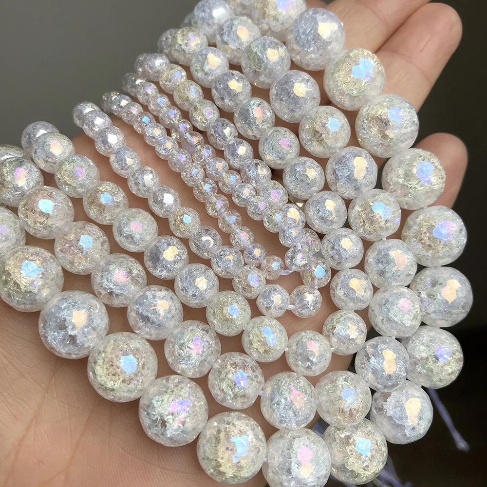 Natürliche Stein Faceted AB Weiß Schnee Geknackt Quarz Kristall Perlen Für Schmuck Machen Diy Armband Halskette 15Inch 4 6 8 10 12mm
