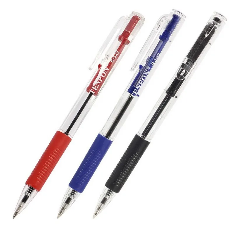 5 Pcs/lot Plastic Ball-point Pen Red Blue Black Colors Ballpoint Custom Transparent Ballpoint Pen