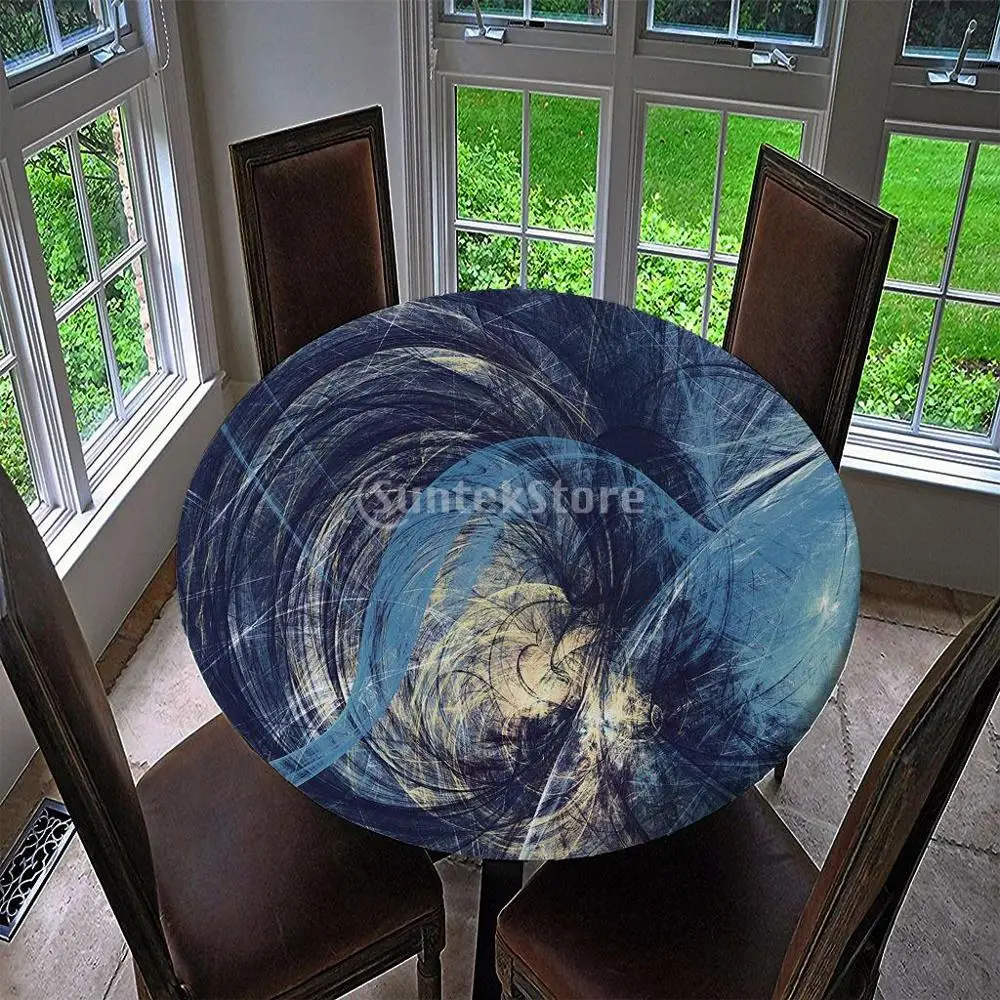 Round Elastic Tablecloth Table Cover Waterproof Non-slip Table Cover Cloth with Digital Printing 3D patterns