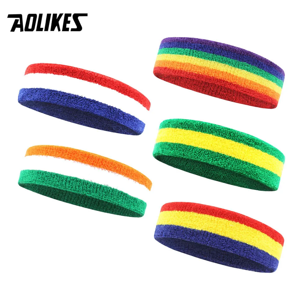 AOLIKES Elastic Cotton Sweat Headband Yoga Running Fitness Sweatband Headband Hair Bands Head Sweat Band with wrist support