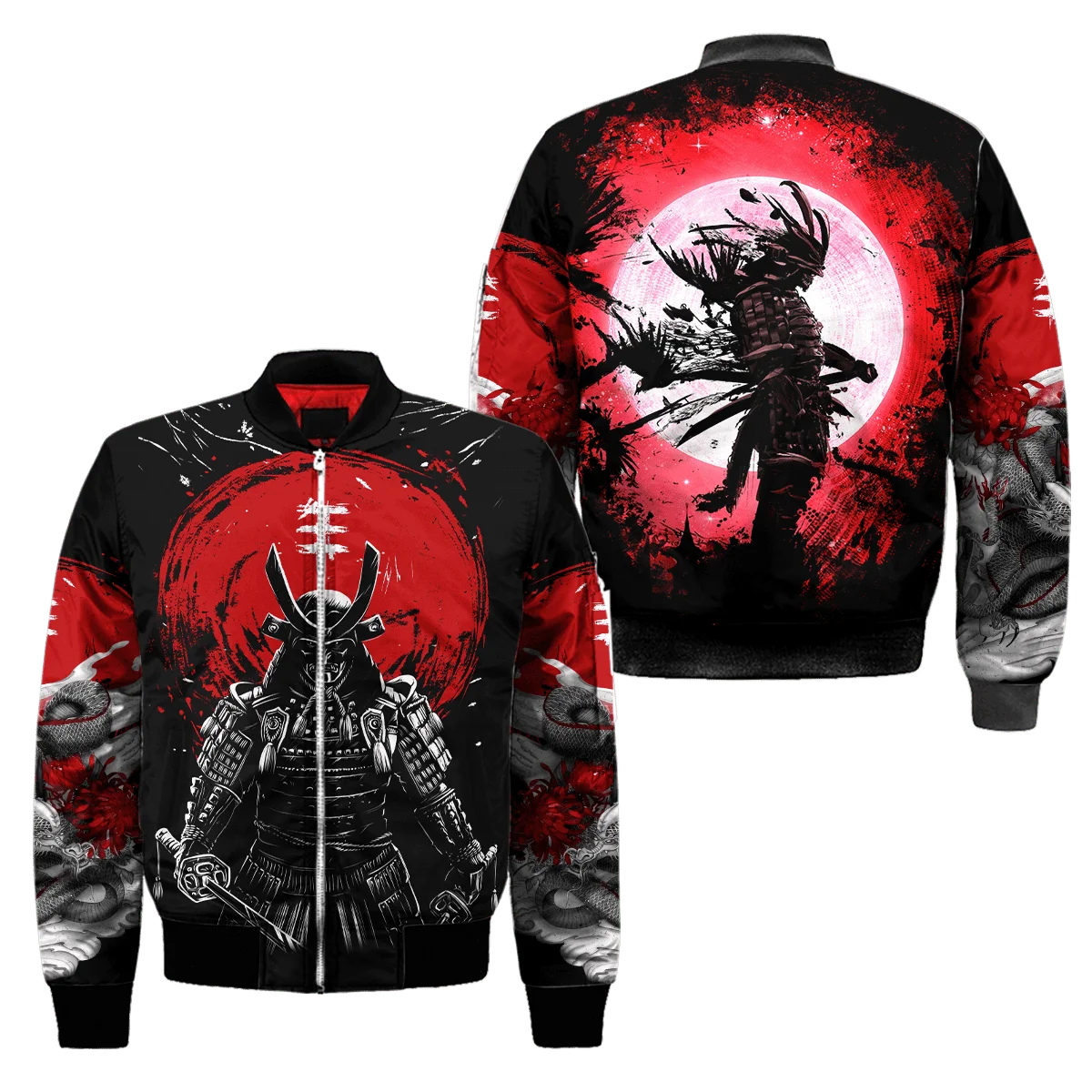 Autumn/Winter Mens Bomber Jacket Samurai Oni Mask Tattoo 3D All over Printed Zip Tracksuits Unisex Casual Zipper Jacket WP22