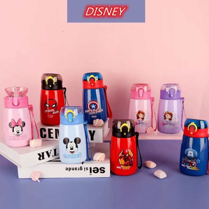 

1PCS DISNEY Mickey Minnie Baby thermos cup with straw MARVEL Stainless Steel Vacuum Flask for Kids children outdoor thermos mug