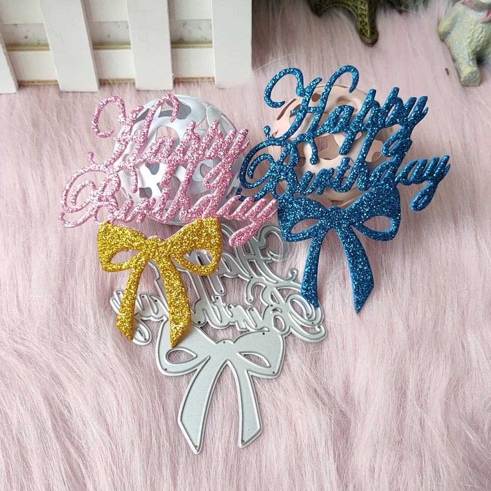 Happy Birthday Bow Metal cutting dies for the manufacture of clipping-album cards fustelle metalliche per scrapbooking