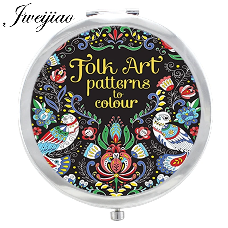 Youhaken Vintage Folk ART Patterns Photos Accessories pocket mirror New Silver Plated Glass Dome Folding Compact espejos FL32