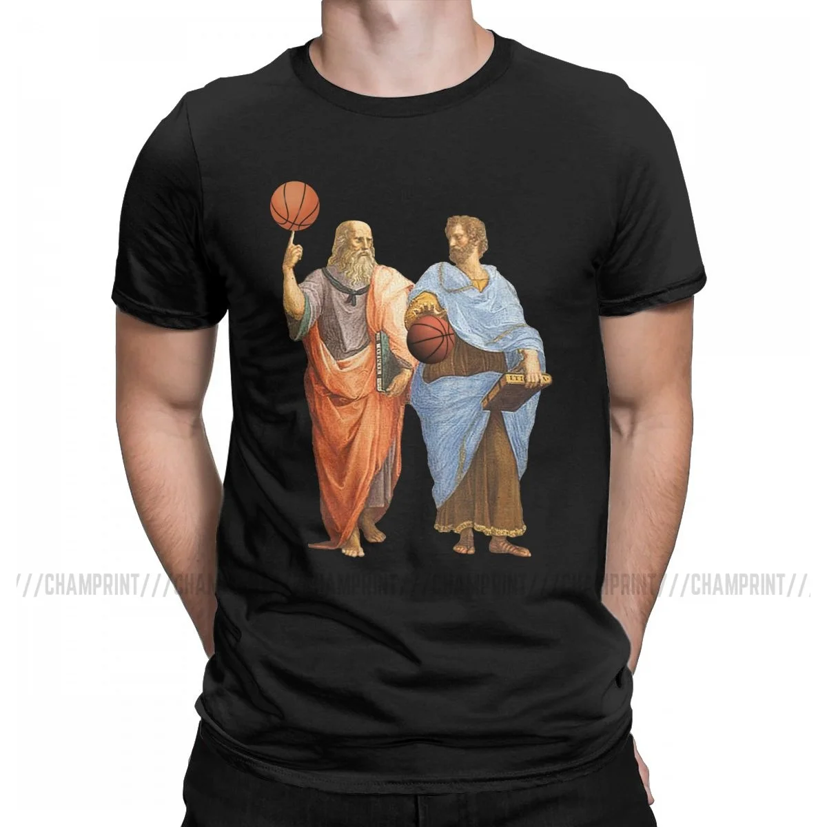 Men\'s T-Shirts Plato And Aristotle In Epic Basketball Match Vintage 100% Cotton Tees Socrates T Shirts O Neck Tops Plus Size