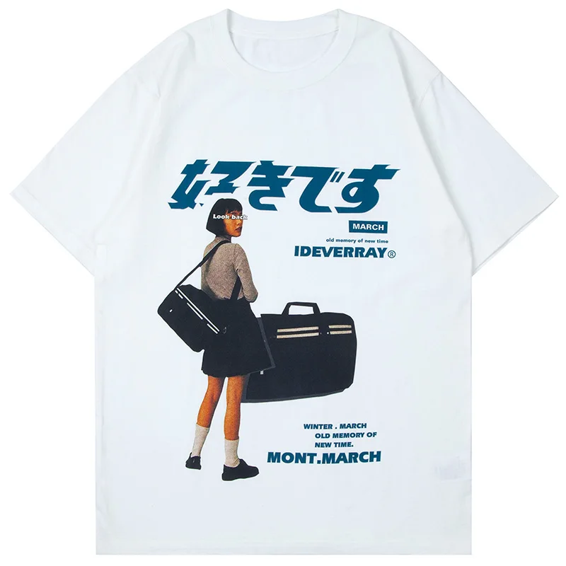 Aolamegs Japanese Harajuku Girl Kanji Print T-shirt Men College Style Streetwear Men Vintage Fashion High Street Tops Tee Summer