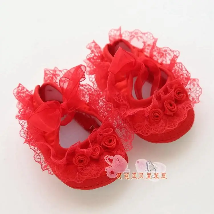 0-12M Baby Shoes Baby Girl Bow-knot Soft Sole First Walkers Infant Anti-skid Lace Princess Newborn Girl Infant Shoes Christening