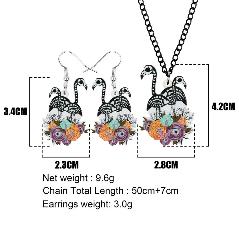 Bonsny Acryl Halloween Bloem Flamingo Skull Eyeball Sieraden Sets Festival Oorbellen Ketting Voor Vrouwen Kinderen Tieners Gift Charms