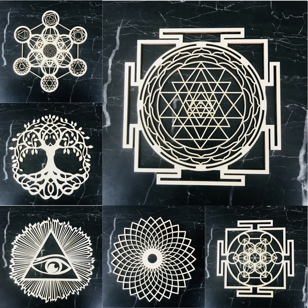 Adornos de madera flor de la vida Árbol de la vida, accesorios de cabina de fotos de fiesta, cuadrícula de carga, Geometría Sagrada, metatrones, Cubo de arte de pared