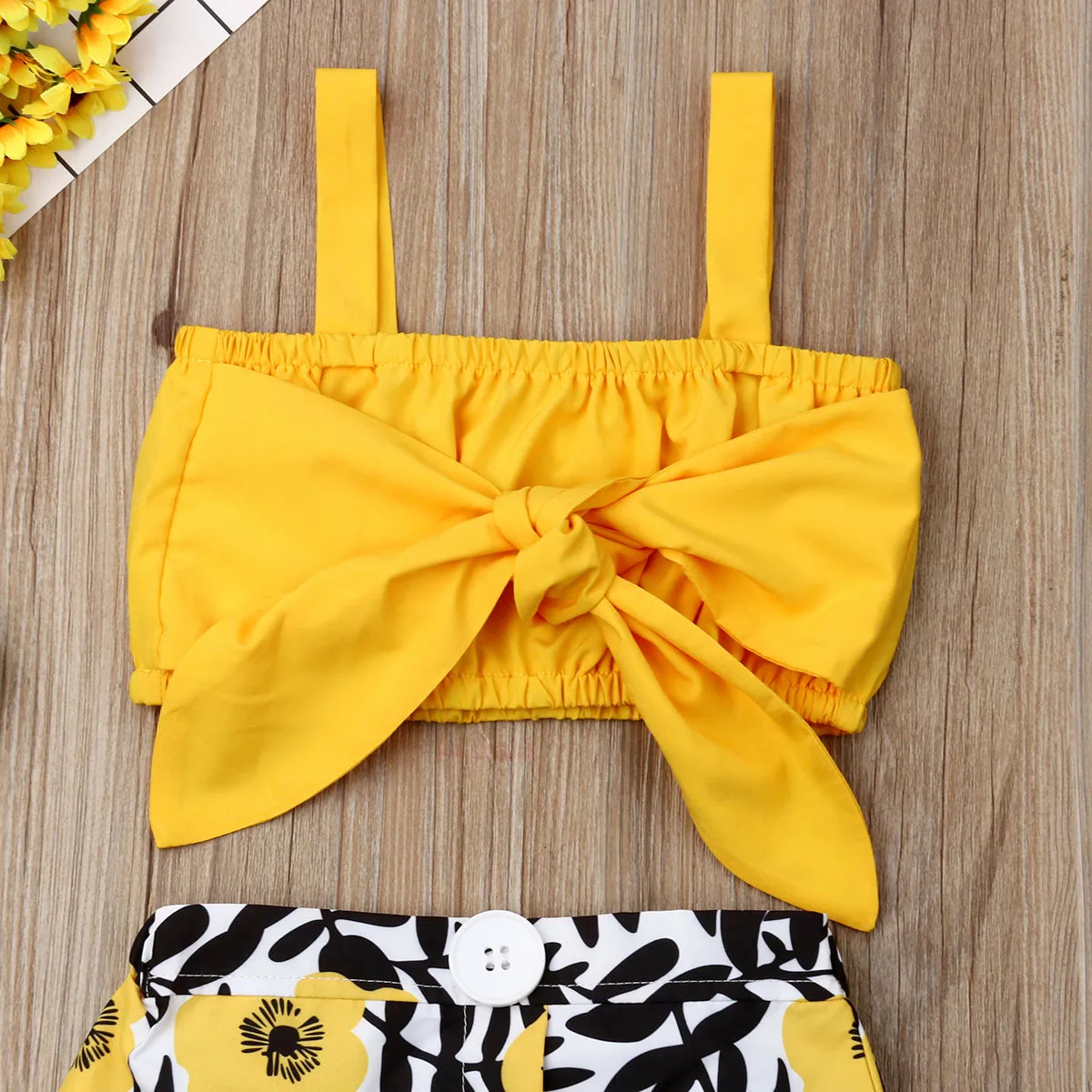 2021 Hot Sale Baby Clothes 2pcs Set Newborn Baby Girl Clothes Cute Big Bow Vest Tops Flower Skirt Yellow Summer Beach Streetwear