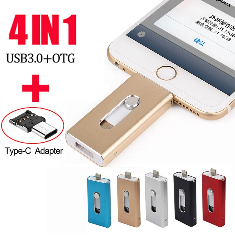 

4 in 1 Usb Flash Drive For iPhone 12/11/6/6s/6Plus/7/7Plus/8/X Usb/Otg/Lightning/typeC PenDrive For iOS External Storage Devices