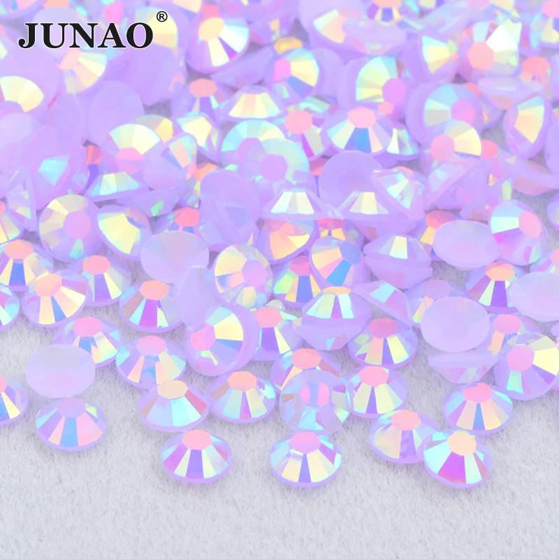 JUNAO 2mm 3mm 4mm 5mm 6mm Wholesale Jelly White AB Nail Rhinestones Non Hotfix Strass Crystal Flatback Resin Glitter Stone Bulk