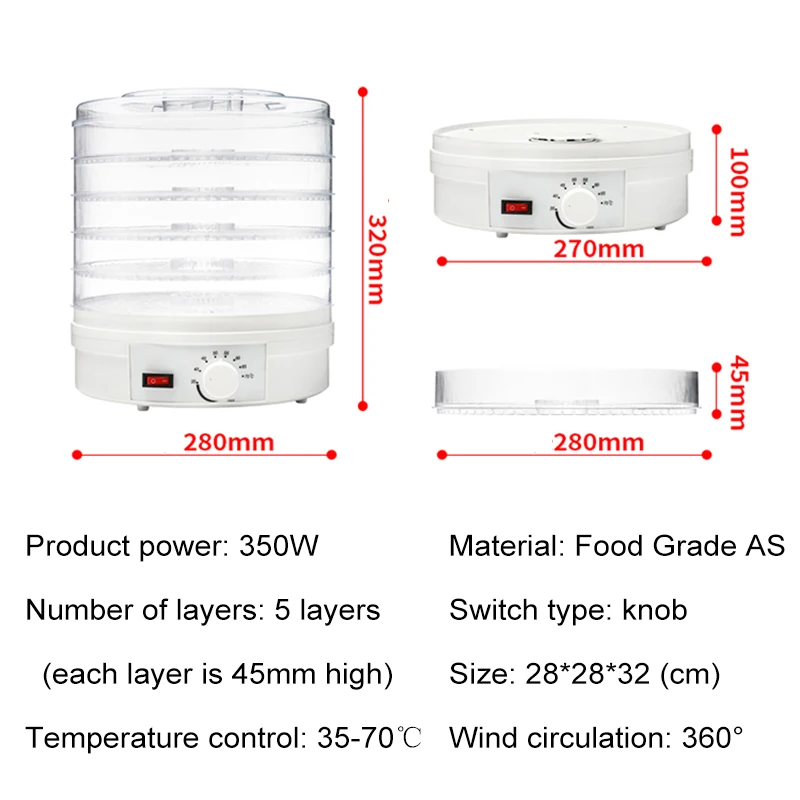 Food Dehydrator Meat Drying Machine Snack Food Fruit Dryer Home Use Multifunctional Kitchen Dehydrator