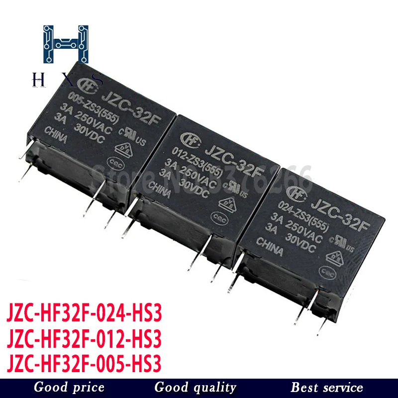 5PCS  HF 32F-G-05V/12V/24V High current of DIY circuit board module Relay JZC HF32F-005 012 024-HS3 HS 4Pin 3A 5A 10A