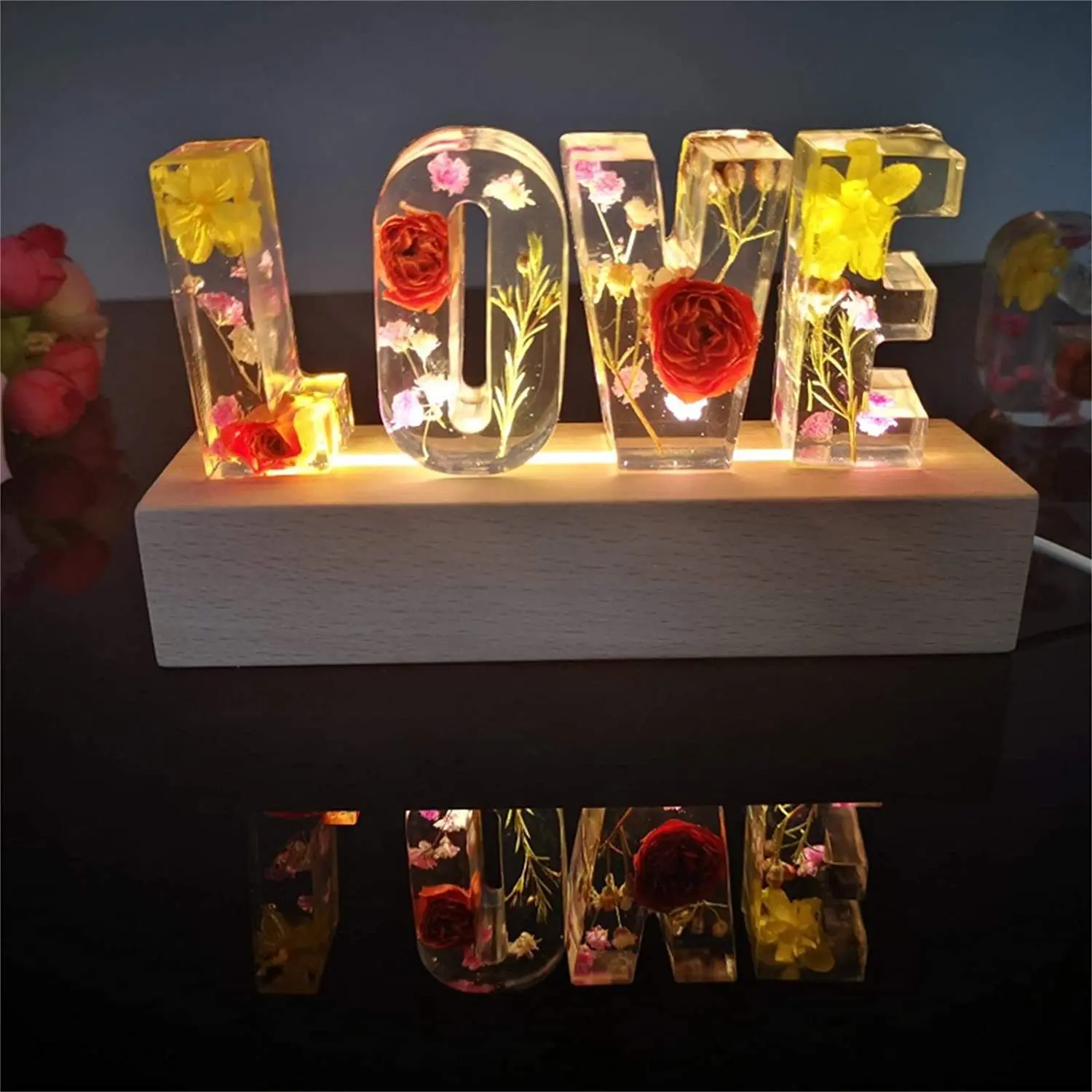 2Pcs Set Silicone Casting Mold Shiny English Letter Small Night Light Lamp Mould Room Decoration Holidays Use Epoxy Resin Molds