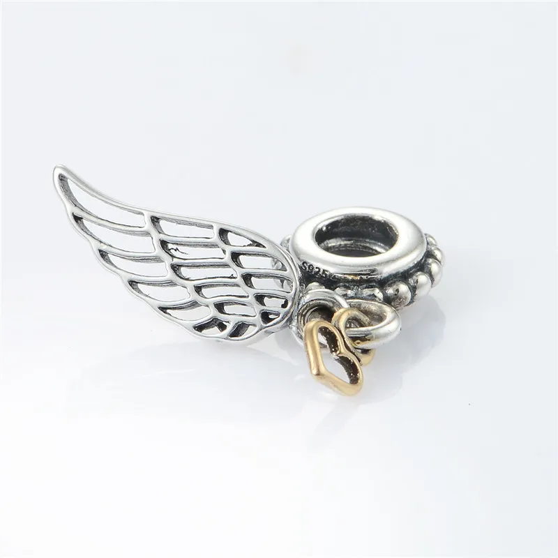 Golden Plated Heart Angel Wing Plata 925 Original Sterling Silver Bracelet DIY Pendant Charms Silver Beads for Jewelry Making