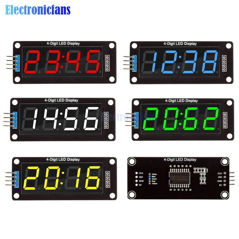 0.56 inch 4/6-Digit 7 Segments Digital Tube Clock Module Double Dots Blue Yellow White Green Red LED Display TM1637 For Arduino