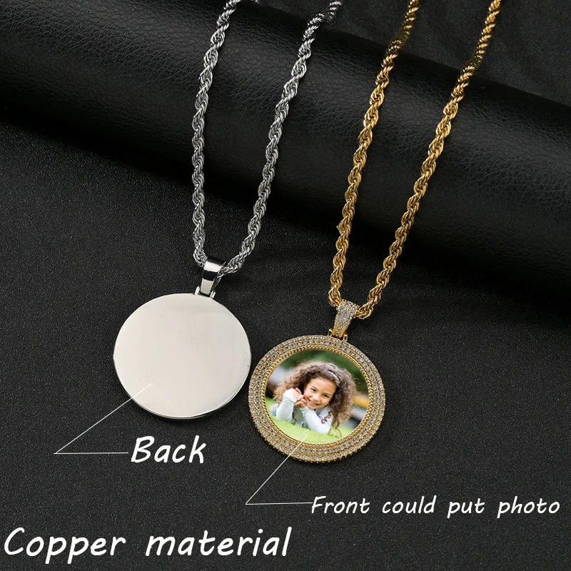 Nextvance Custom Color Photo With Round Pendant Necklace Cuban & Rope Chain Gold Color Cubic Zircon Men's Hip Hop Jewelry