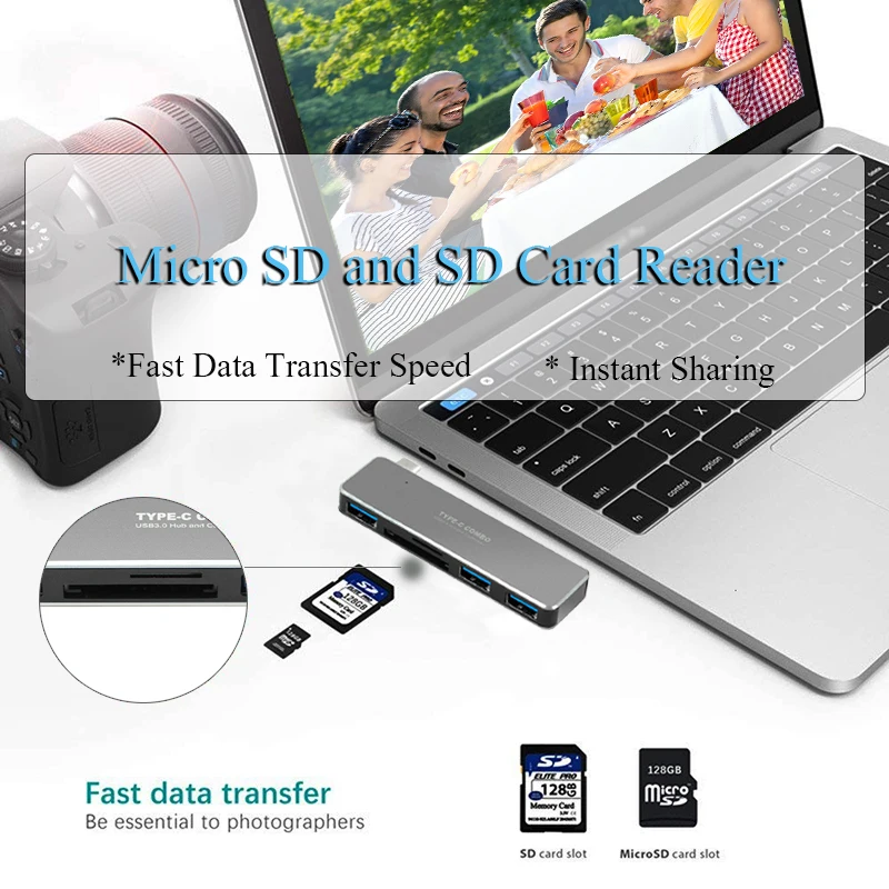 USB C نوع C إلى USB 3.0 محول محول محور 5 في 1 مع TF SD قارئ بطاقة ل HDTV الكمبيوتر ماك بوك هواوي شاومي مراقب