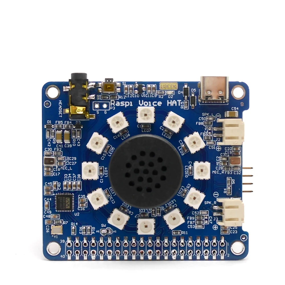 UGEEK Voce CAPPELLO per RaspberryPi 4B | Doppio Microfono AI Speaker per Pi 4 Modello B | WM8960 Amplificatore con RGB LED | FAI DA TE Il Tuo Robot