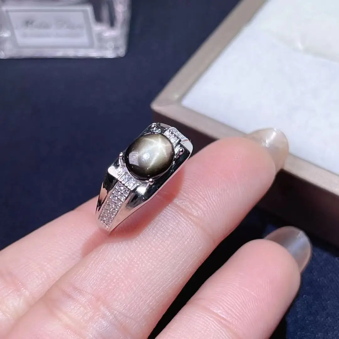 

masculine ring black Star Sapphire gemstone ring for men 925 sterling silver men birthday party daily gift souvenir love