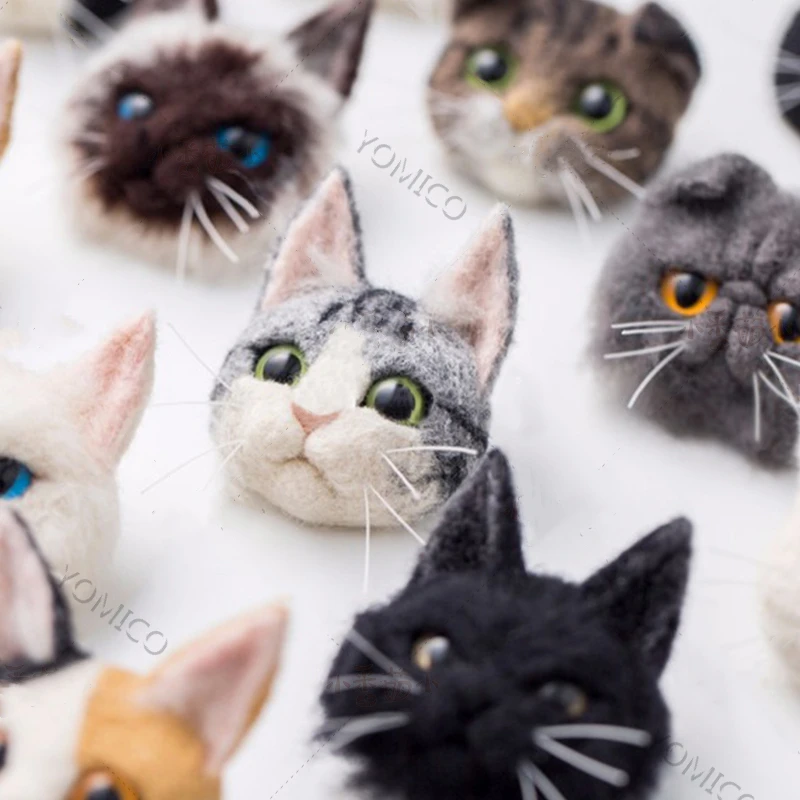 YOMICO Cat Brooch Plushie Craft kit Wool for felting Needlework Felt handmade doll Handicraft Goyard dolls sewing kits