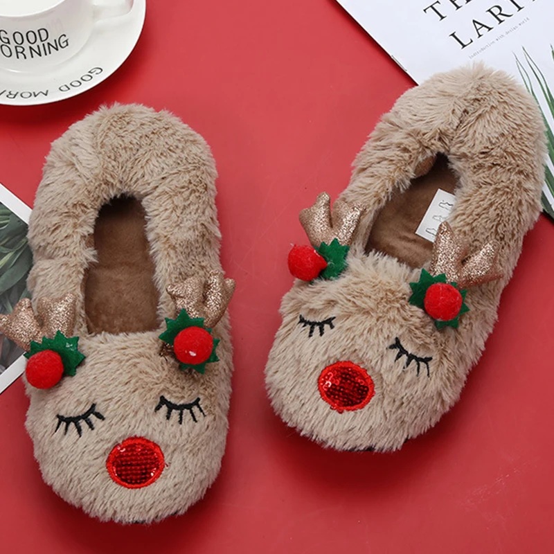 Christmas slippers Family women Warm Cute Slippers for home Elk Non-slip Best Slippers Women\'s winter shoes Cozy House Slippers