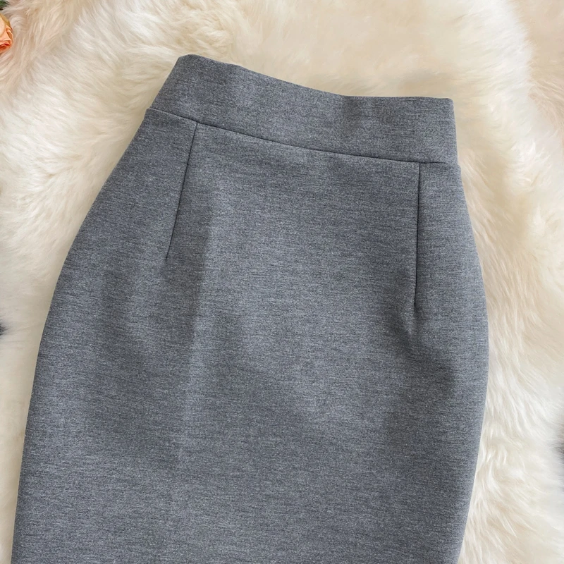 Women\'s Skirt Solid High Waist Work Pencil Skirt 2025 New Fashion Ladies Slim Fit Split Office OL Skirt Grey Red Black Skirts