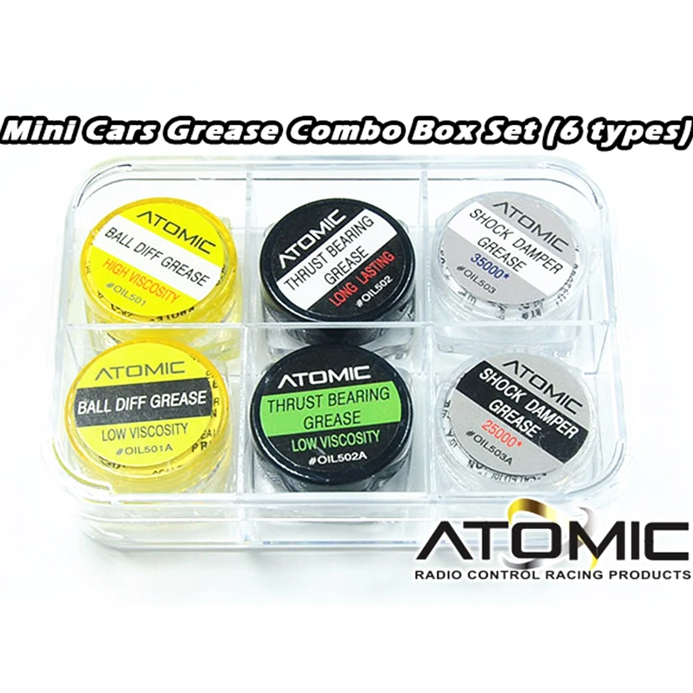 ATOMIC MINI-Z MINI CARS GREASE COMBO BOX SET (6 TYPES) For KYOSHO MINIZ GLracing PN #OIL5CB