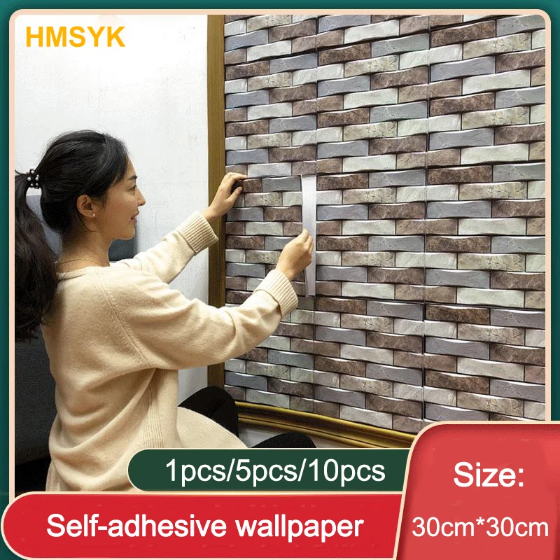 

3D Self-adhesive Wallpaper Brick Pattern Wall Sticker Waterproof TV Background Wall Brick Pattern Living Room Kitchen Bathroom