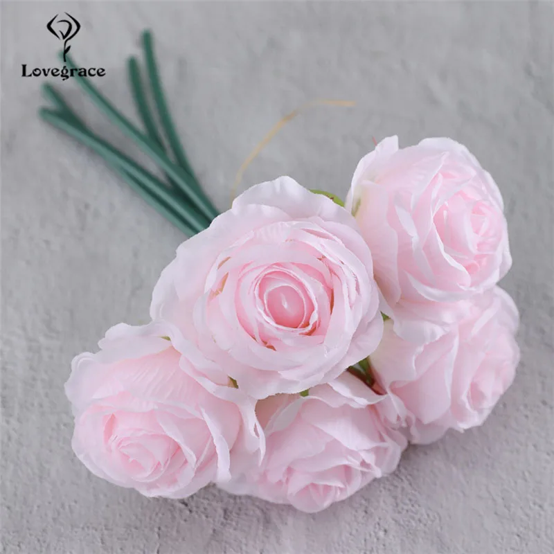 Lovegrace Wedding Bouquet Bride Wedding Flower Artificial Silk Rose Flower Marriage Party Supplies White Pink Bouquet Home Decor