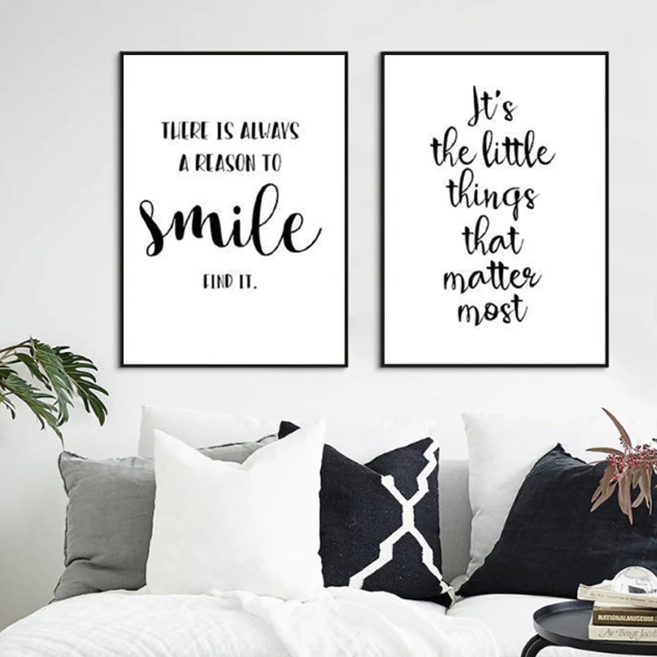 Black and White Inspirational Positive Smile Quote Canvas Painting Nursery Posters Prints Wall Art Pictures Kids Room Home Decor