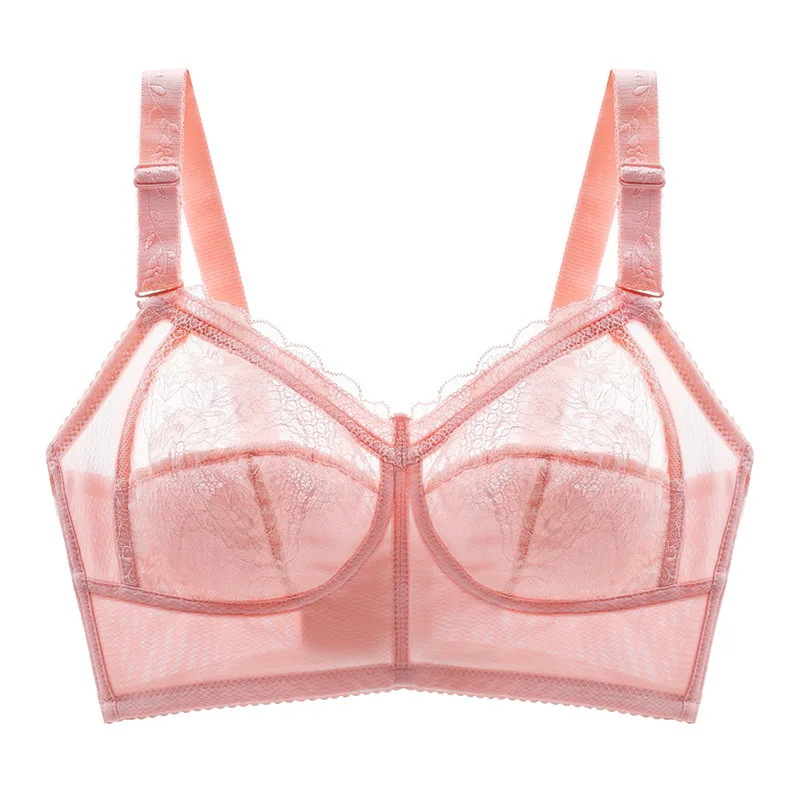 Large-Size Lightweight Sponge-Free Wireless Breathable Bra Women's Large Bust Small Breast Holding Gathered Fat lace bra