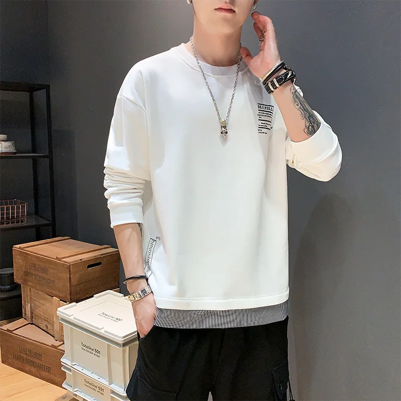 Autumn Winter New Fashion Hoodies Brand Long Sleeve t-shirt Men's Pullover Slim Fit Male Silk Cover Cotton Bottomed Shirt Top