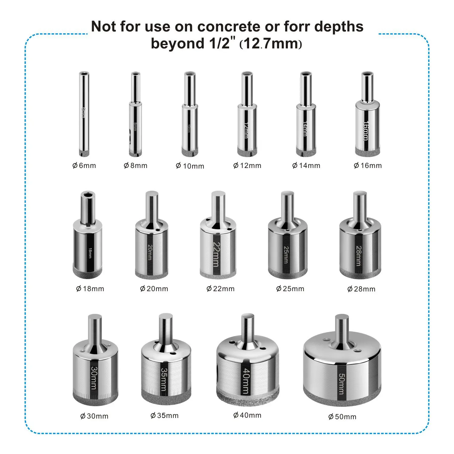 6-50Mm Kim Cương Khoan 15 Cái Lỗ Cưa Bộ Cho Kính Gốm Sứ Ngói Đá Cẩm Thạch Đá Hoa Cương Rỗng lấy Lõi Tẩy Dụng Cụ