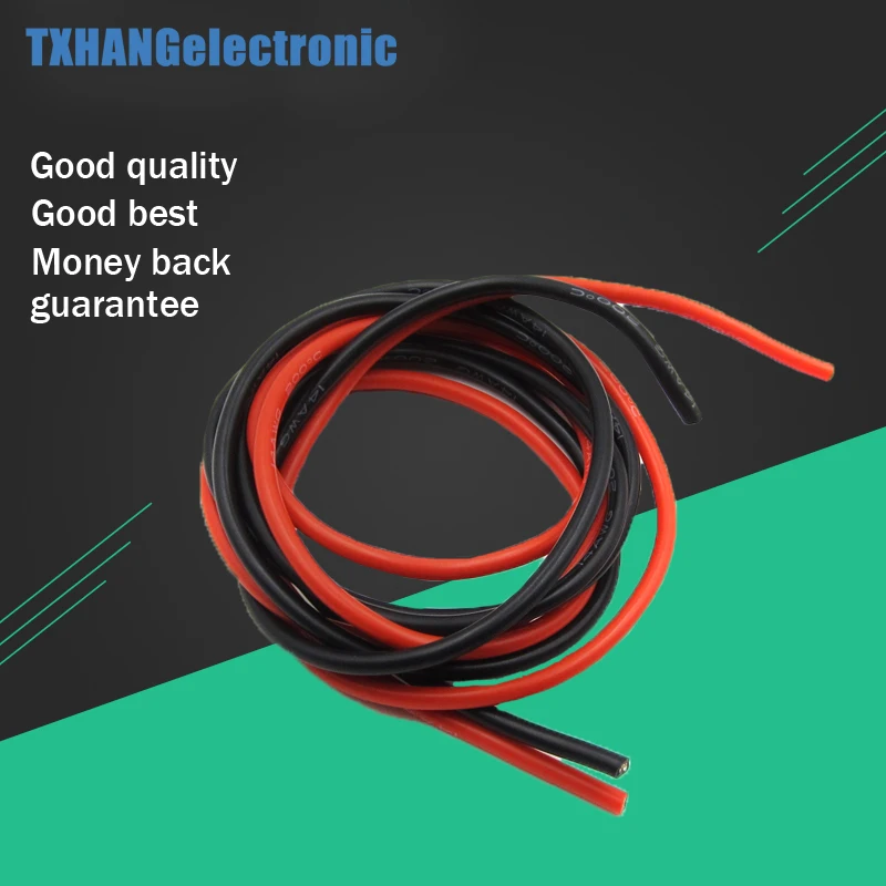 14 AWG Gauge Wire Flexible Silicone Stranded Copper Cables 2M For RC Black+ Red diy electronics