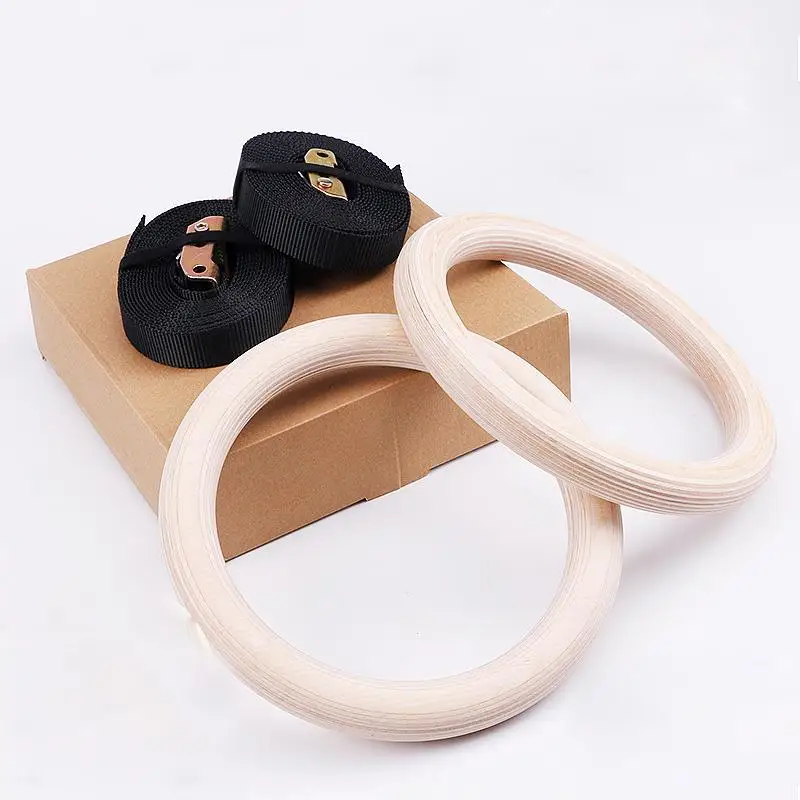 

2PCS/Set 23.5cm Wooden Exercise Fitness Gymnastic Rings Gym Training Exercise with Buckle Straps Pull Ups Muscle Ups