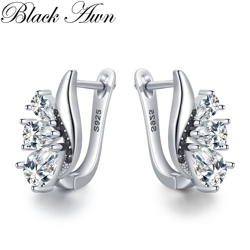 2026 New Fashion Black Hoop Earrings For Women Classic Silver Color Trendy Spinel Engagement I217