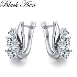 2026 New Fashion Black Hoop Earrings For Women Classic Silver Color Trendy Spinel Engagement I217