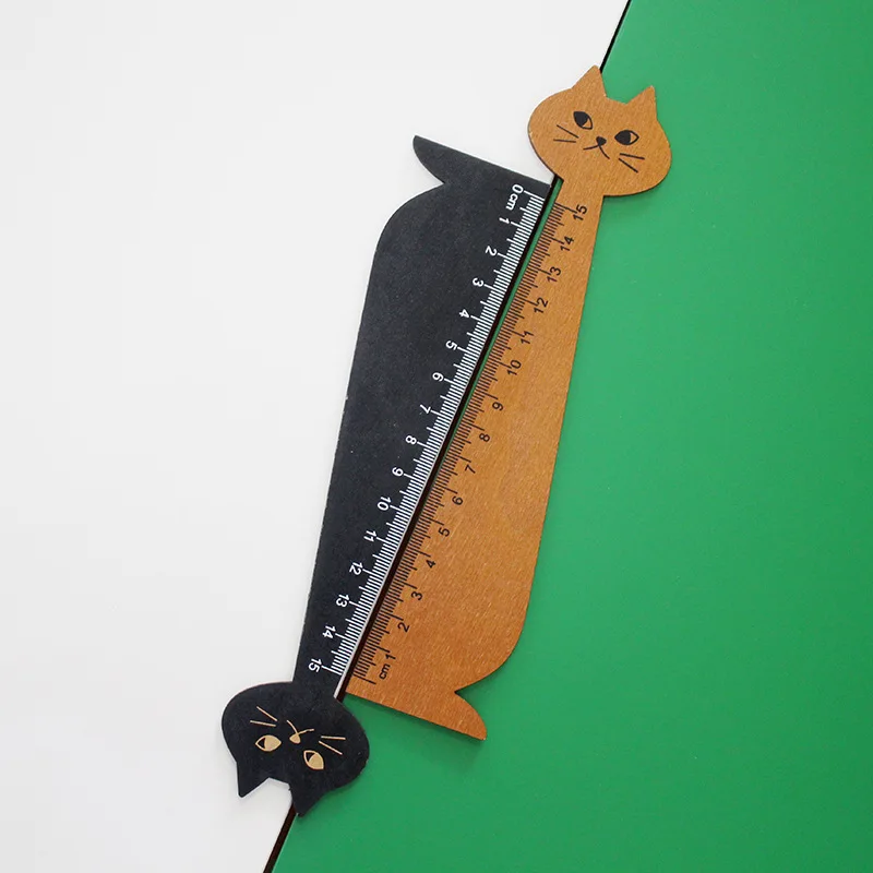 1 Pcs Student Stationery Creative Cartoon Cat Drawing Ruler Wooden Ruler School Office Stationery Ruler 15cm