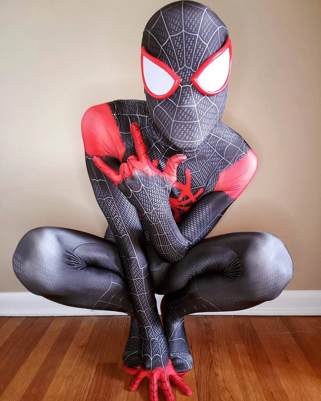 Anime Miles Moras SpidSuffolk Into the Spider Verse Cosplay Costume, Zentai Suits, Halloween Suit, Smile, Foreddrums Suit