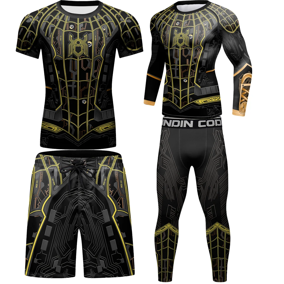 MMA Rash Guard T-shirts Men\'s Sets Boxing Trained Clothes Suit Bjj Gi Rashguard Muay Thai MMA Shorts Workout Jogging Sportswear