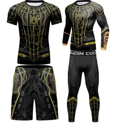 MMA Rash Guard T-shirts Men's Sets Boxing Trained Clothes Suit Bjj Gi Rashguard Muay Thai MMA Shorts Workout Jogging Sportswear