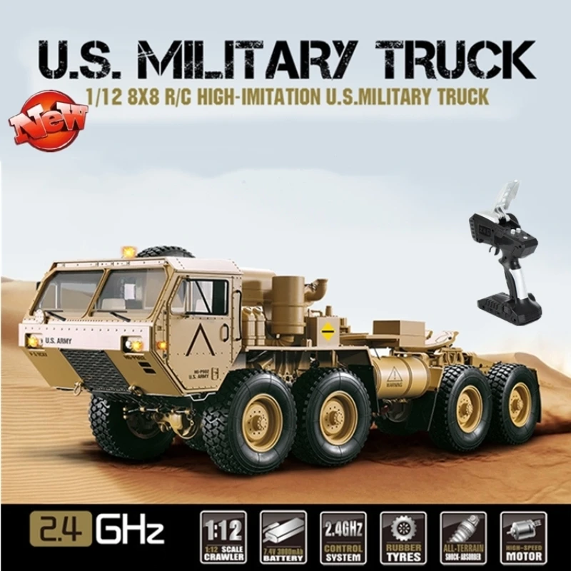 

High Imitation 8X8 Remote Control US Military Off Road Truck 2.4G All-Terrain Tire Hole-through Alloy Front/Rear Axle RC Vehicle