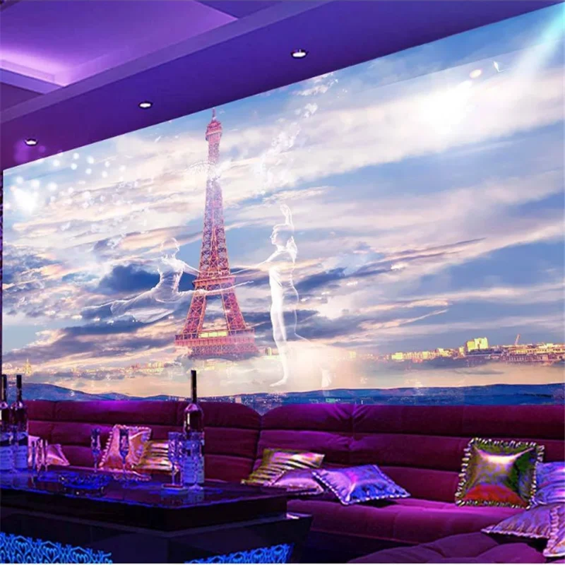 wellyu Customized large mural environmental protection 3d wallpaper Eiffel Tower hotel bar nightclub KTV tool background wallpap