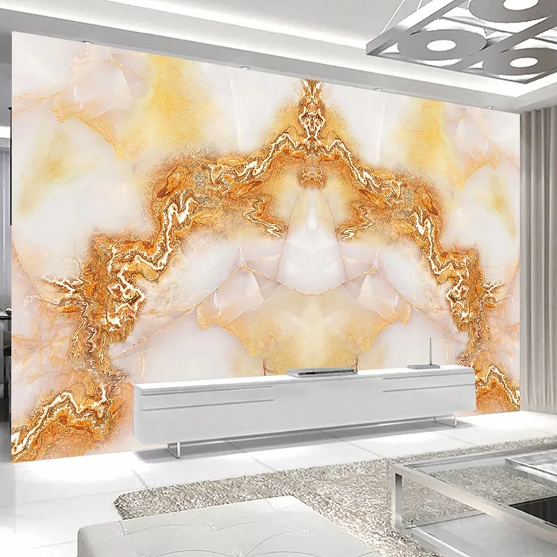 Custom 3D Photo Wallpaper European Style Golden Jade Marble TV Background Wall Mural Painting Living Room Bedroom Papier Peint